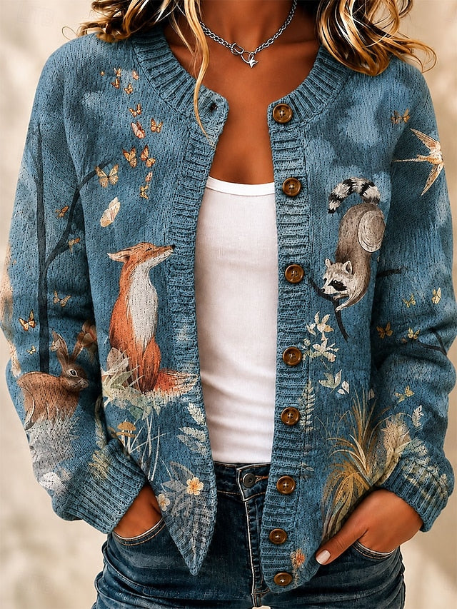 Cardigan med jacquardmønster og ribkant