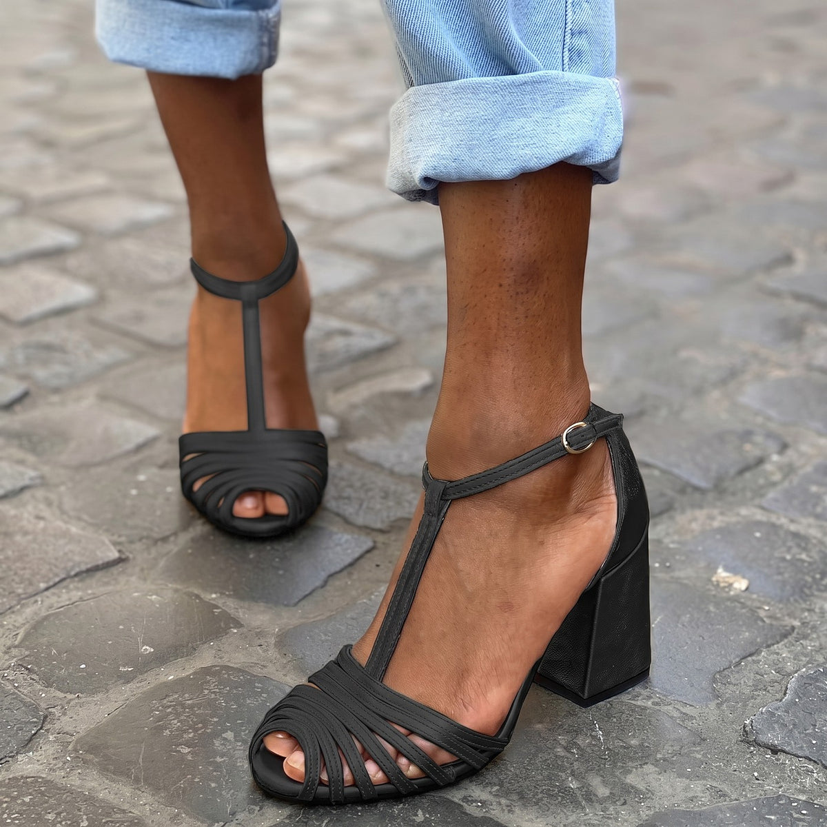 Sandales Talon Bloc Femme à Lanières