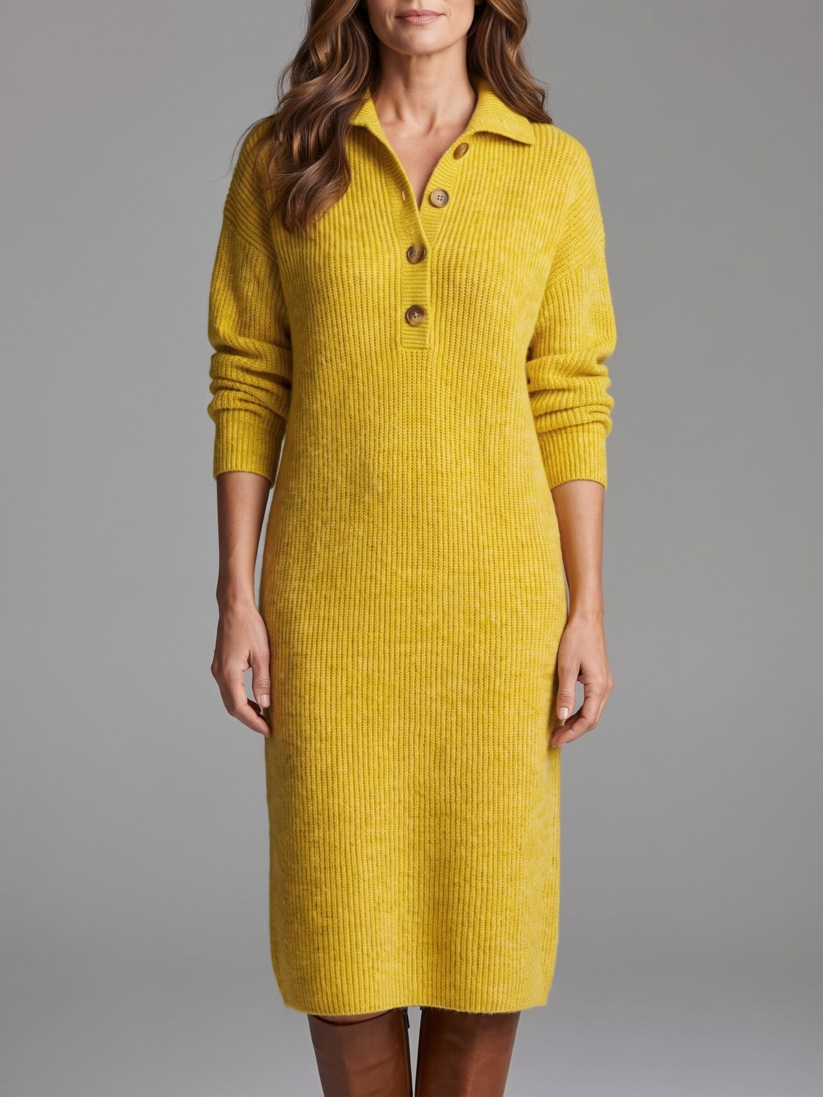 Robe Pull Côtelé Femme à Col Polo