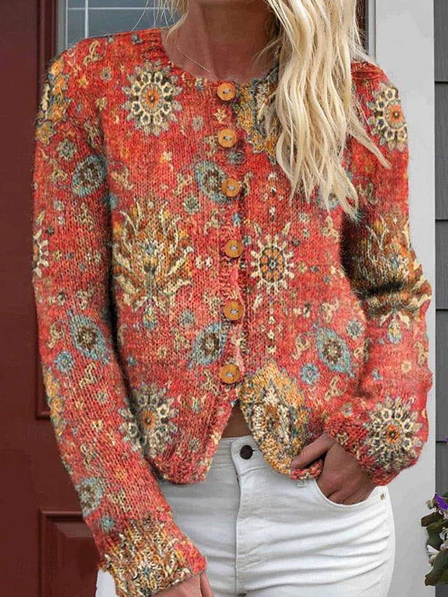 Kort cardigan med blomsterprint