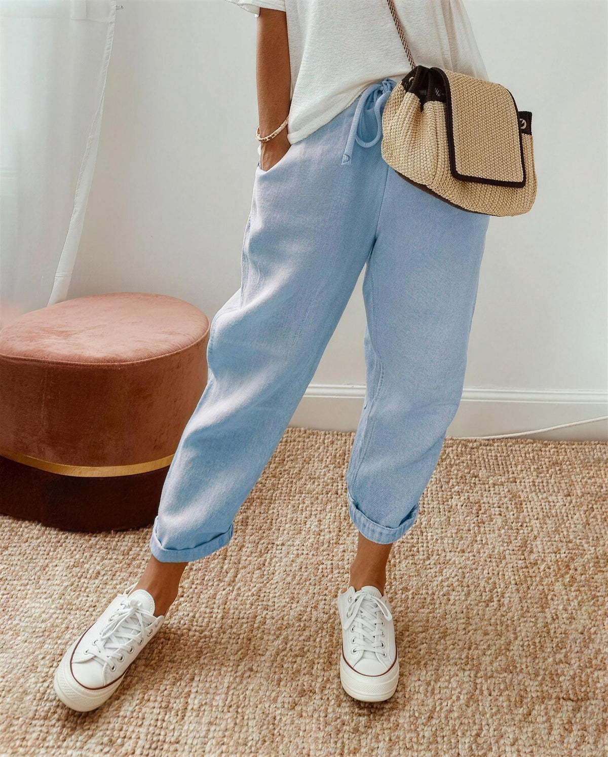 Pantalon d'Été Femme à Cordon et Poches