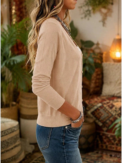 Tynd cardigan med V-hals og pointelle