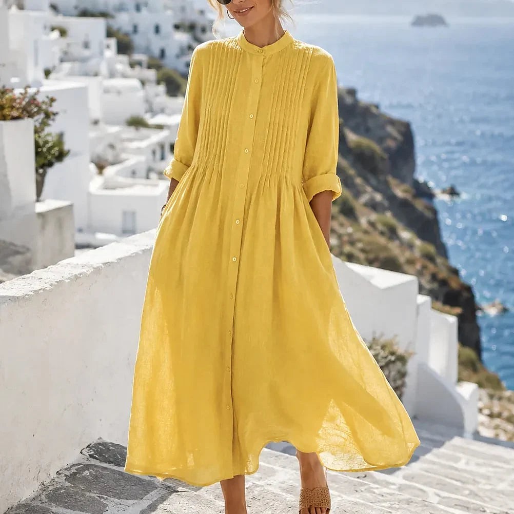Robe Chemise Midi Femme à Manches Longues