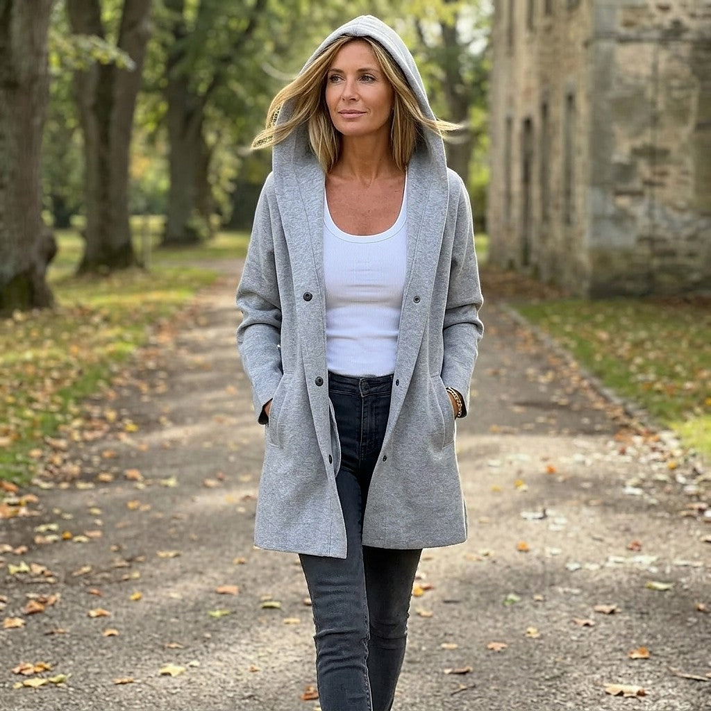 Gilet Long à Capuche Femme avec Poches