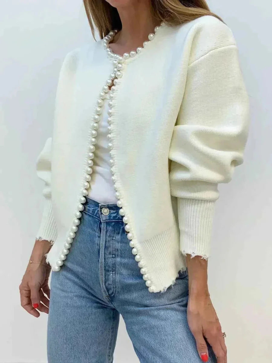 Åben cardigan med perlekant