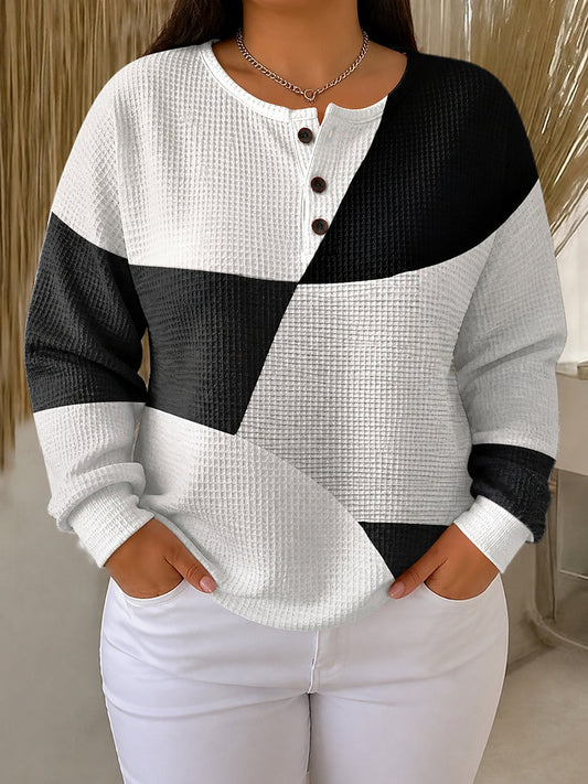 Pull Gaufré Colorblock Femme Col Tunisien