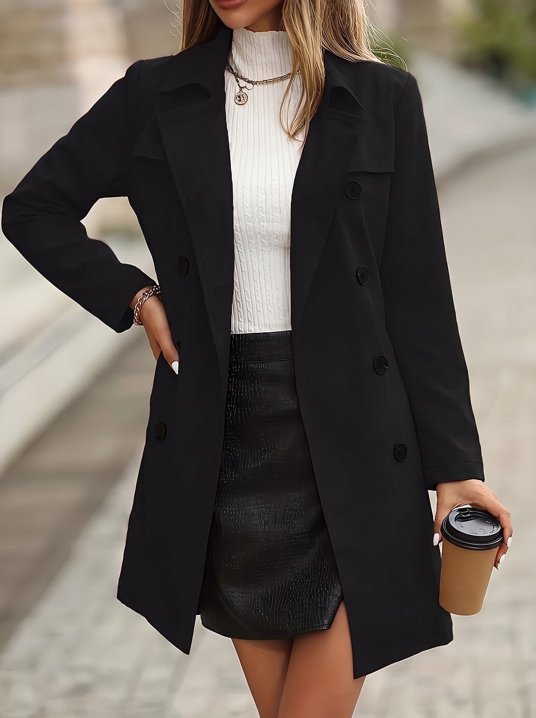 Trench Long Croisé Femme à Ceinture