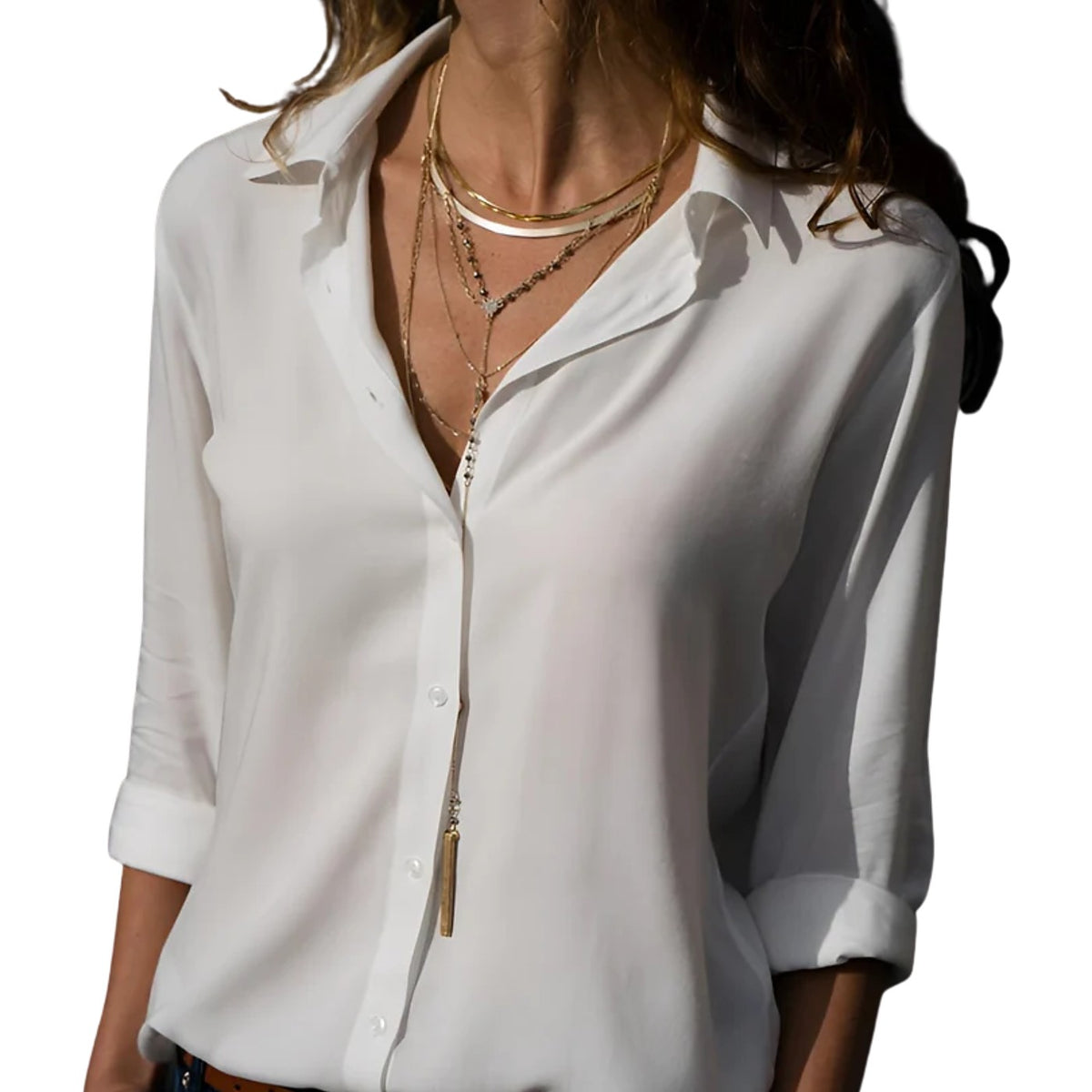 Chemise Fluide Col V Femme Manches Longues