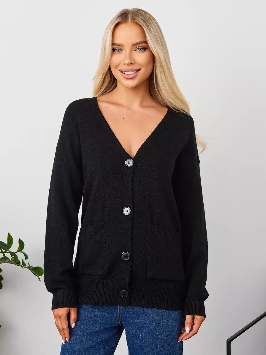 Løs cardigan med påsatte lommer