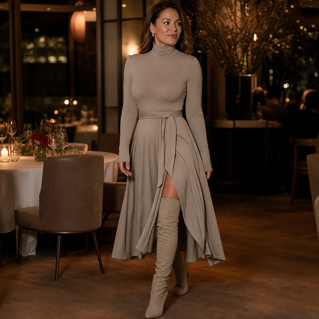 Robe Pull Midi à Col Roulé Femme