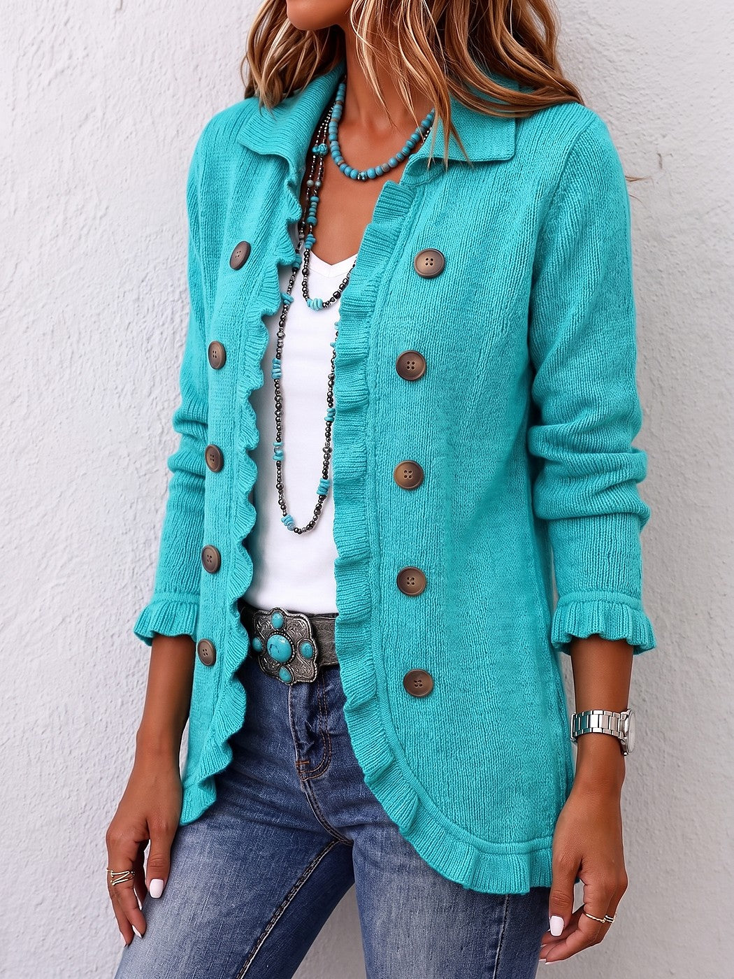 Gilet Croisé en Maille Femme à Volants