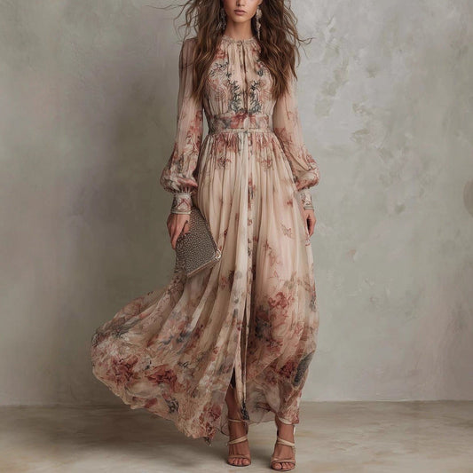 Robe Longue Smockée Fleurie Femme
