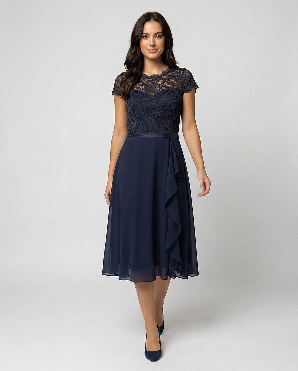 Robe Midi en Dentelle Femme à Volants