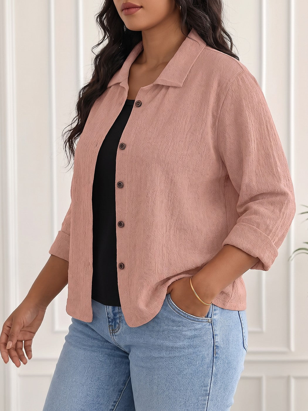Chemise Boutonnée Femme à Col Pointu