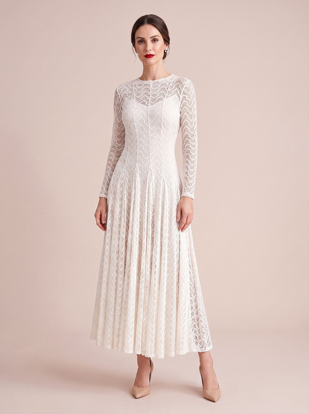 Robe Longue en Dentelle à Manches Longues