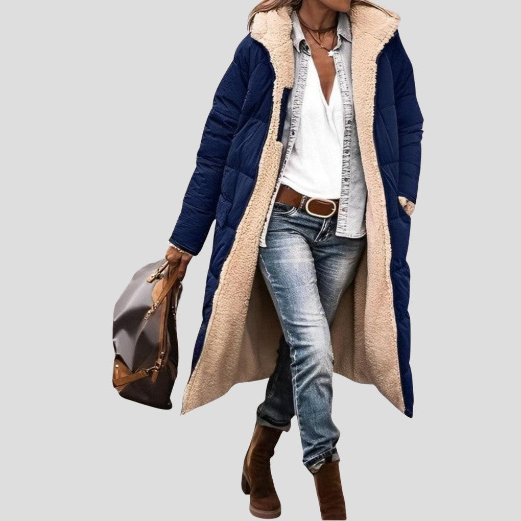 Manteau Long Réversible Femme à Capuche