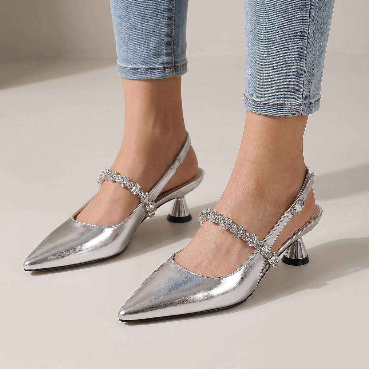 Escarpins Slingback Femme à Strass