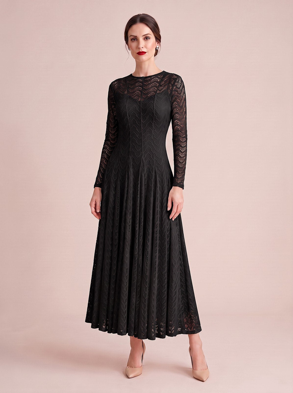 Robe Longue en Dentelle à Manches Longues