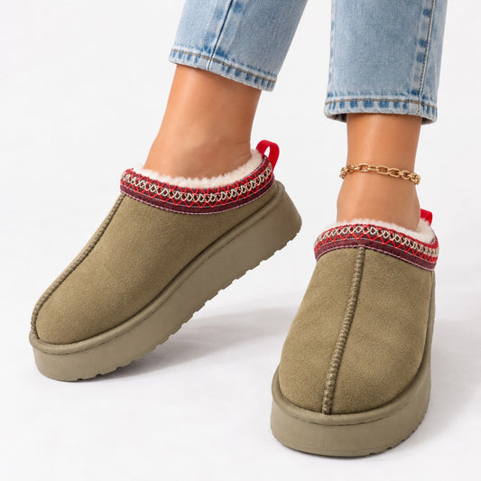 Mules Fourrées Plateforme Femme à Broderie