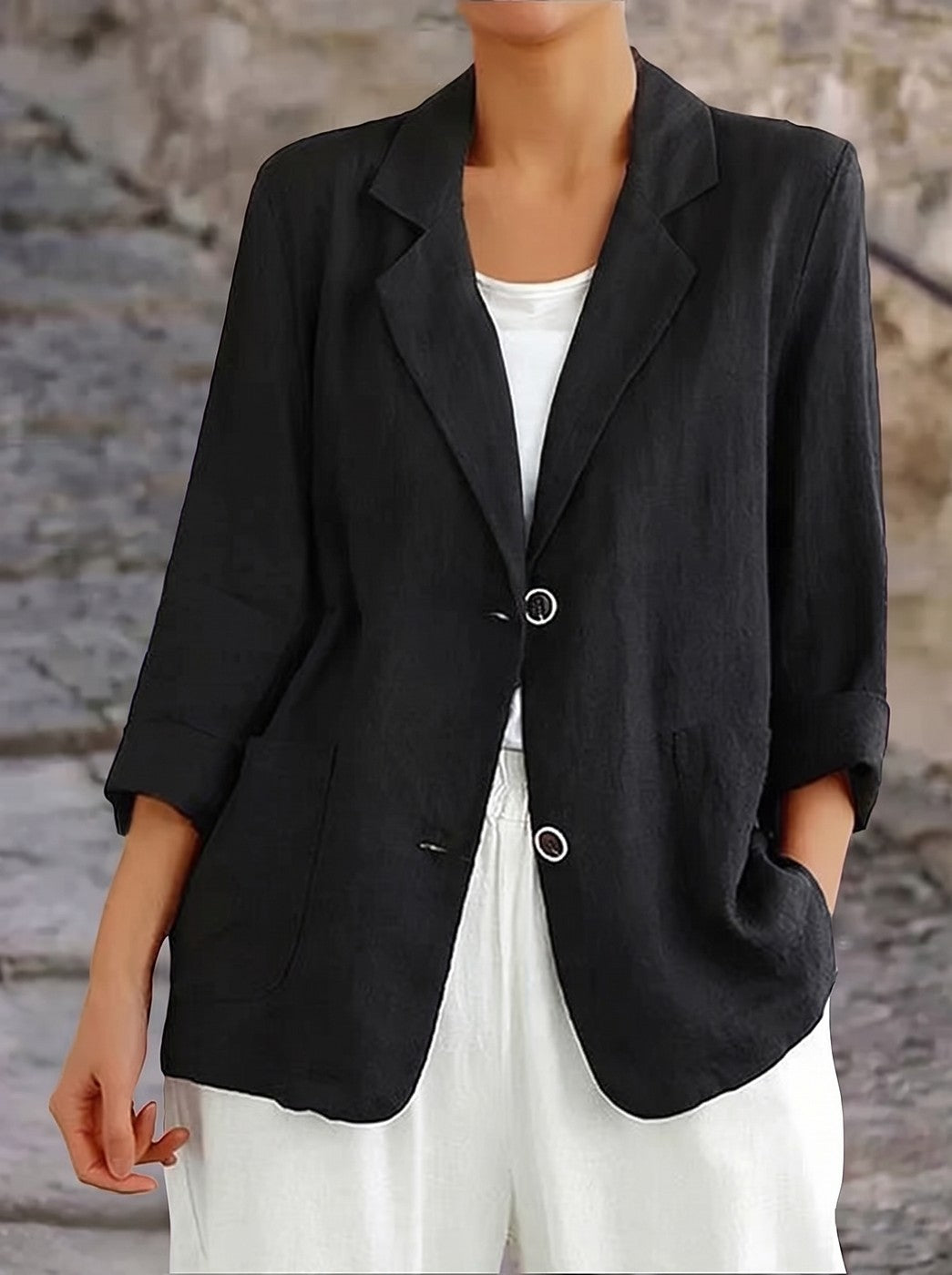 Blazer Coton Femme à Manches Retroussées