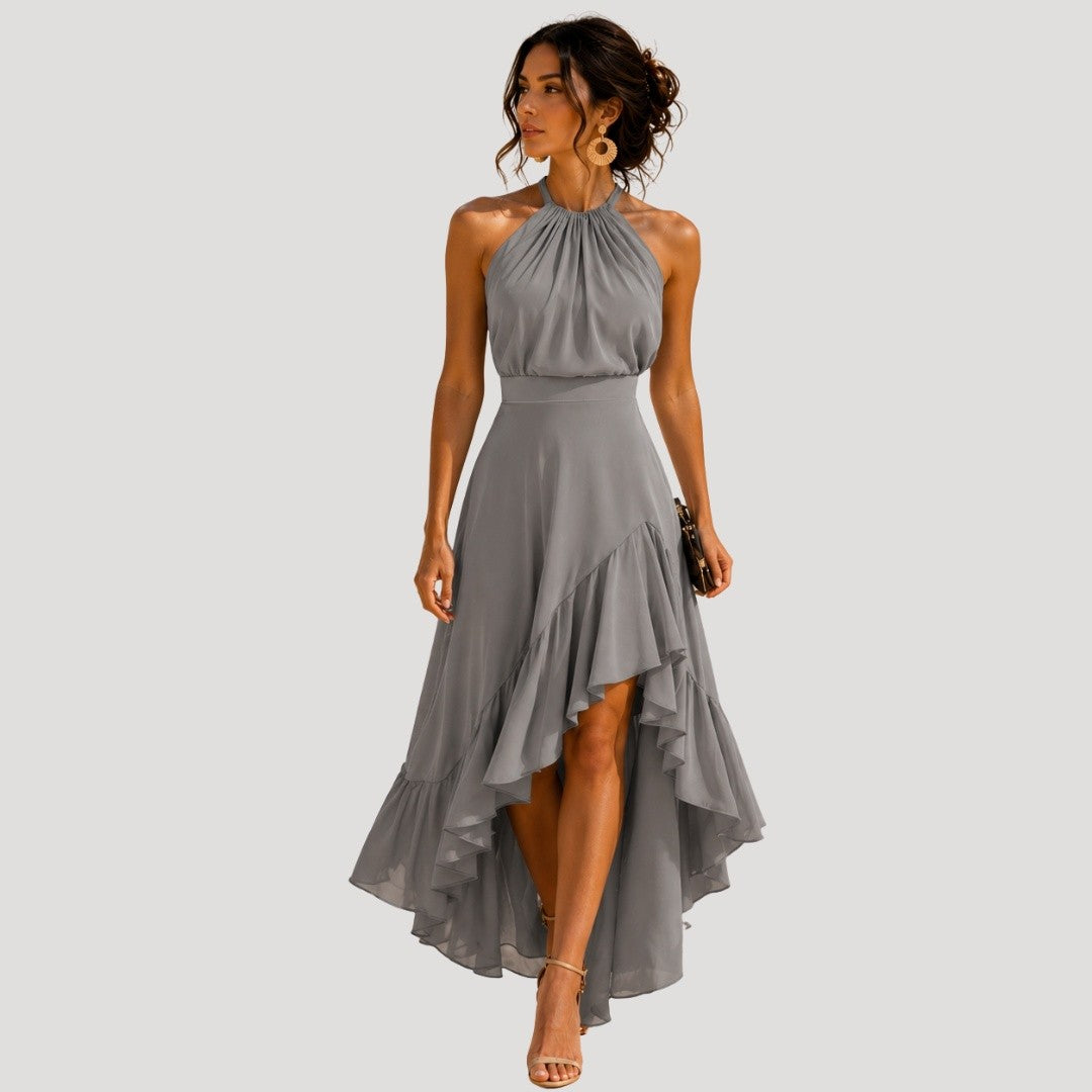 Robe Longue Col Américain Femme à Volants