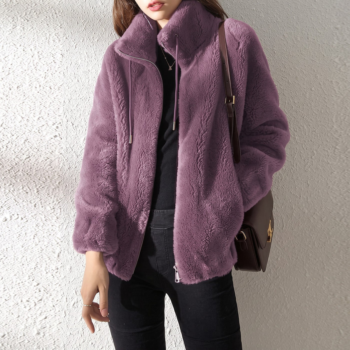 Veste Polaire Teddy Femme à Col Montant