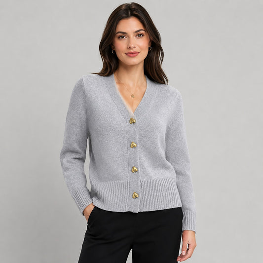 Gilet Col V Femme à Boutons Cœur