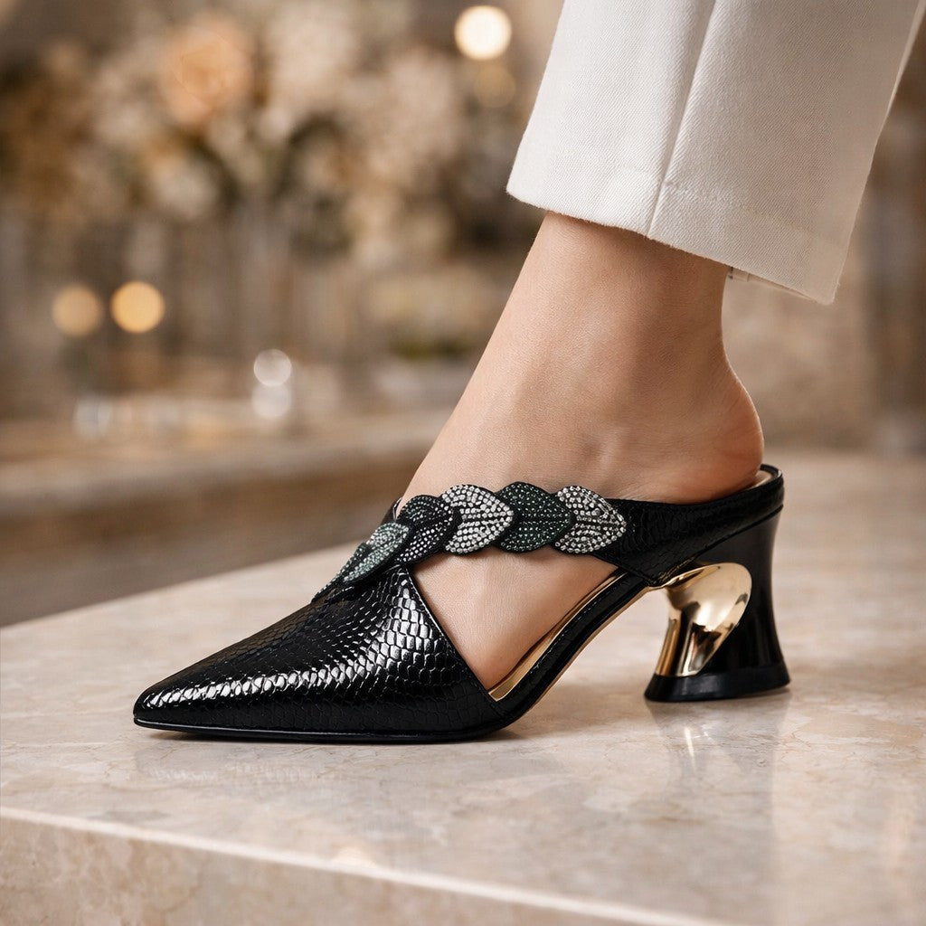 Mules à Talon Femme avec Bride Strass