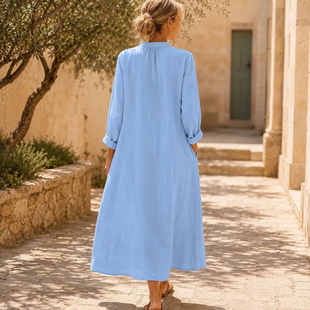 Robe Chemise Midi Femme à Manches Longues