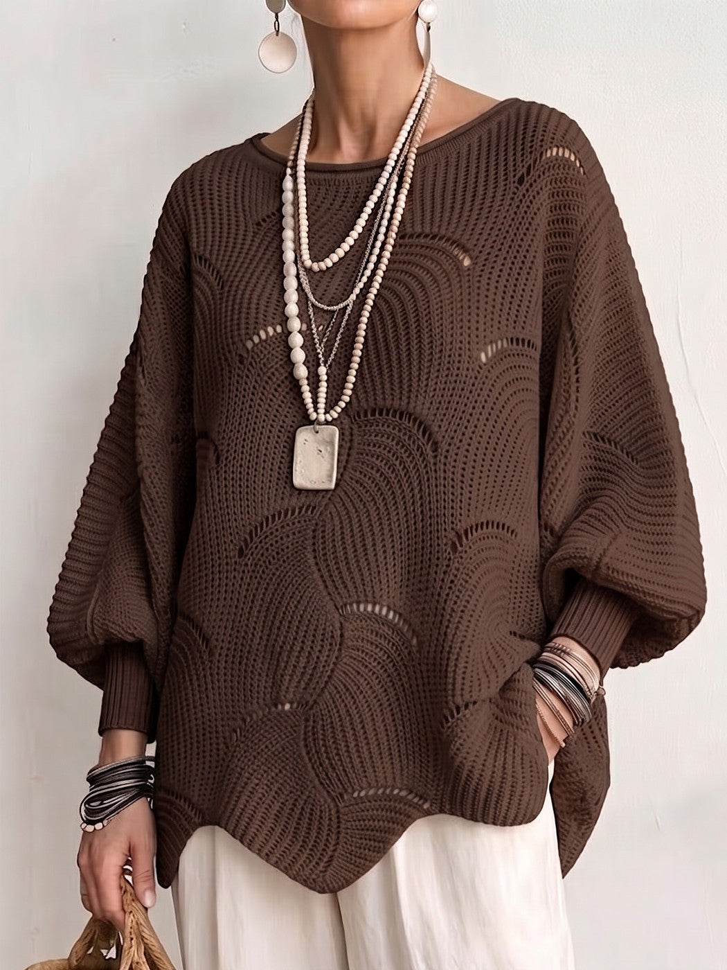 Pull Ajouré Femme à Col Bateau