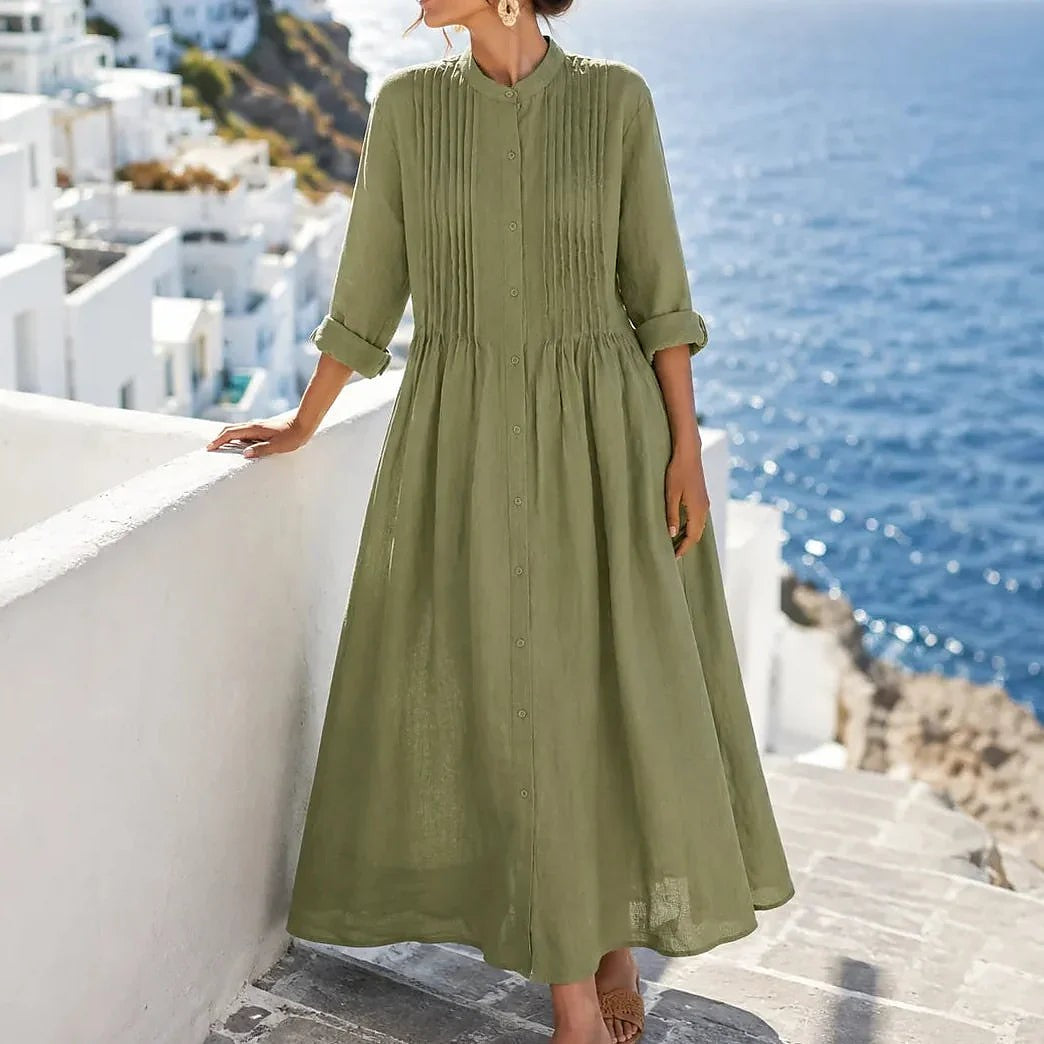 Robe Chemise Midi Femme à Manches Longues