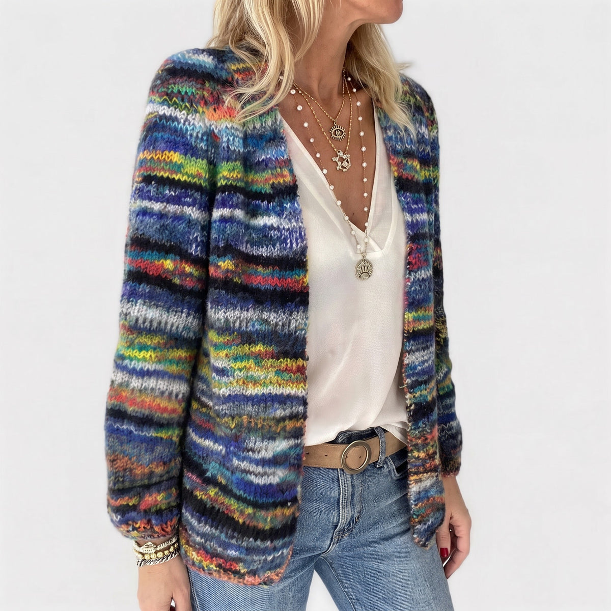 Gilet Rayé Femme en Grosse Maille