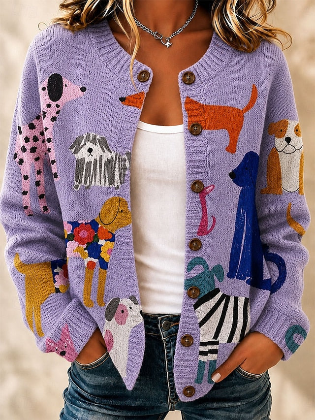 Cardigan med jacquardmønster og ribkant