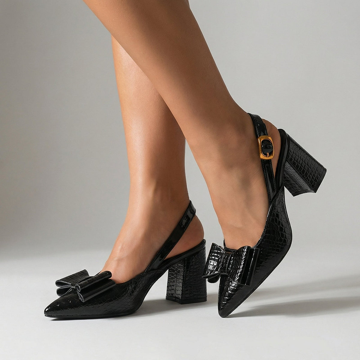 Escarpins Slingback Femme à Nœud Effet Croco