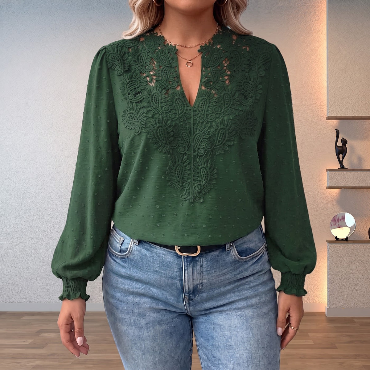 Blouse Dentelle Femme à Manches Ballon