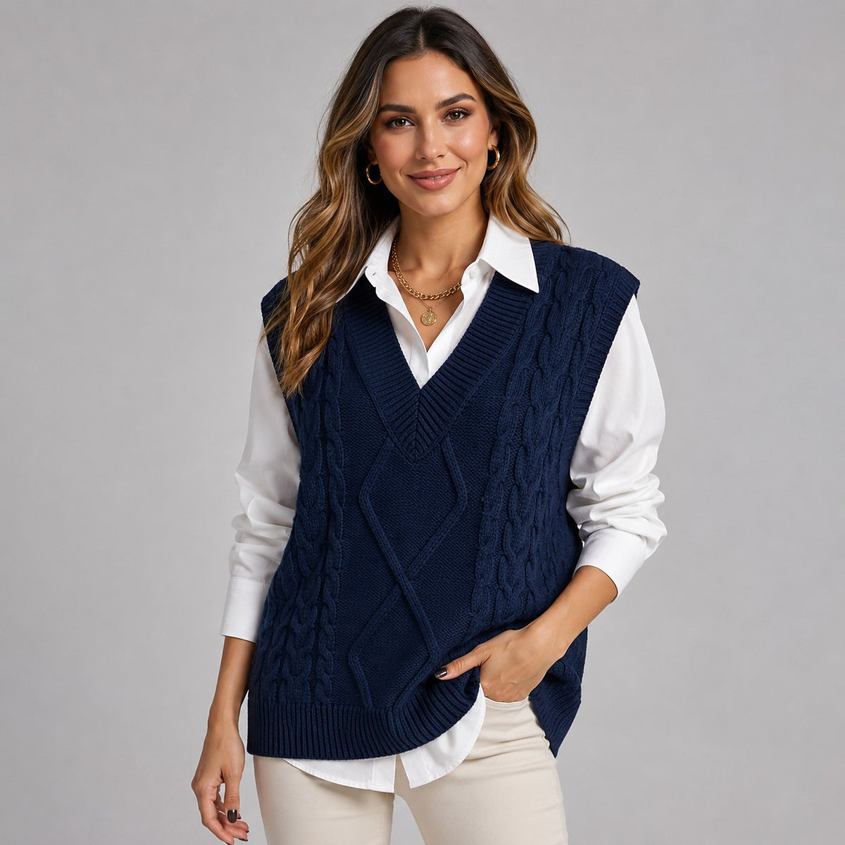 Gilet Torsadé Sans Manches Femme