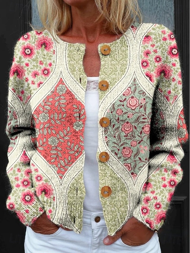 Kort cardigan med blomsterprint