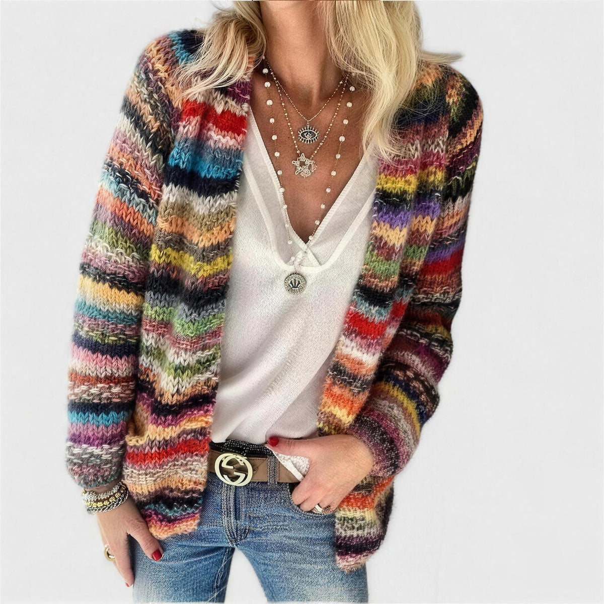 Gilet Rayé Femme en Grosse Maille