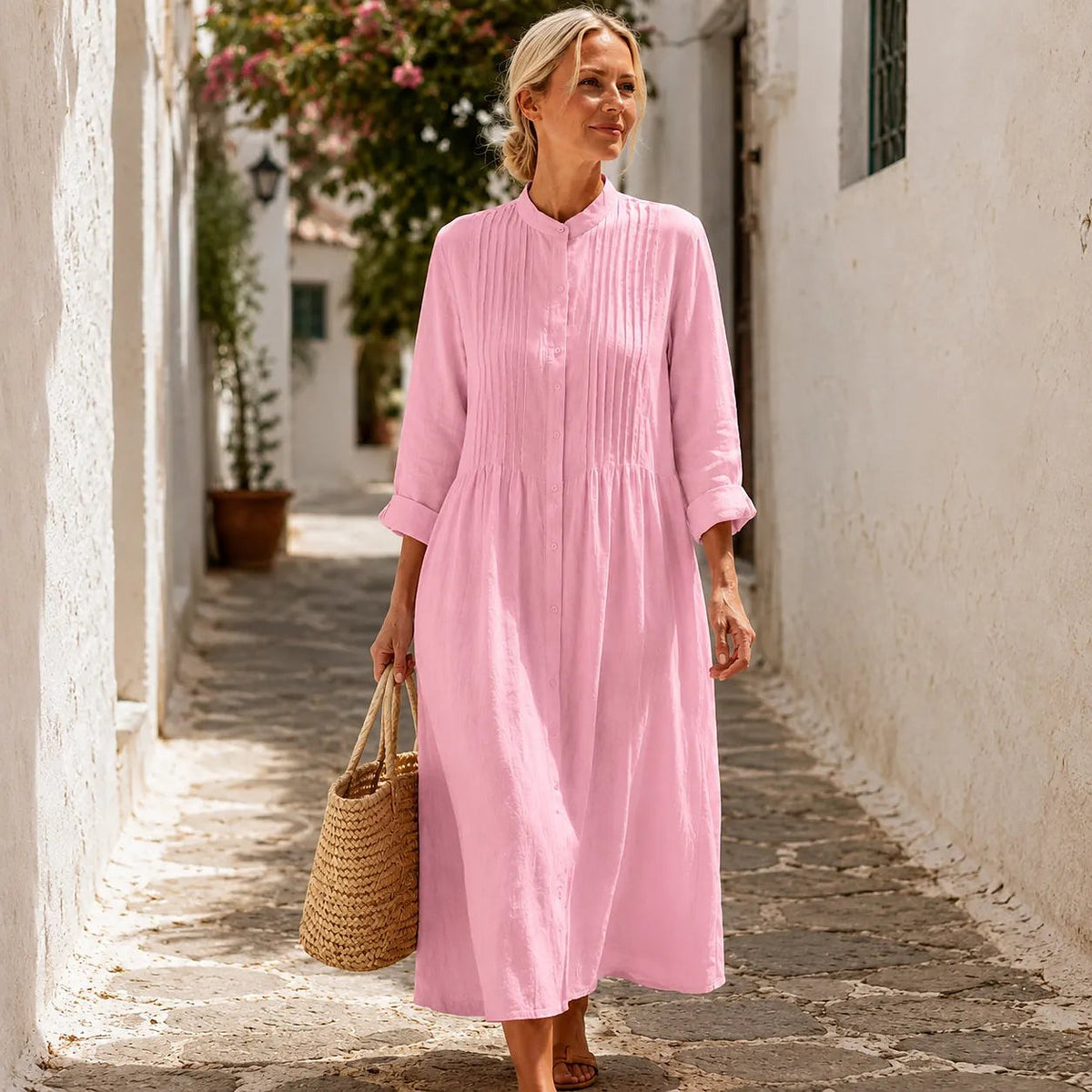 Robe Chemise Midi Femme à Manches Longues