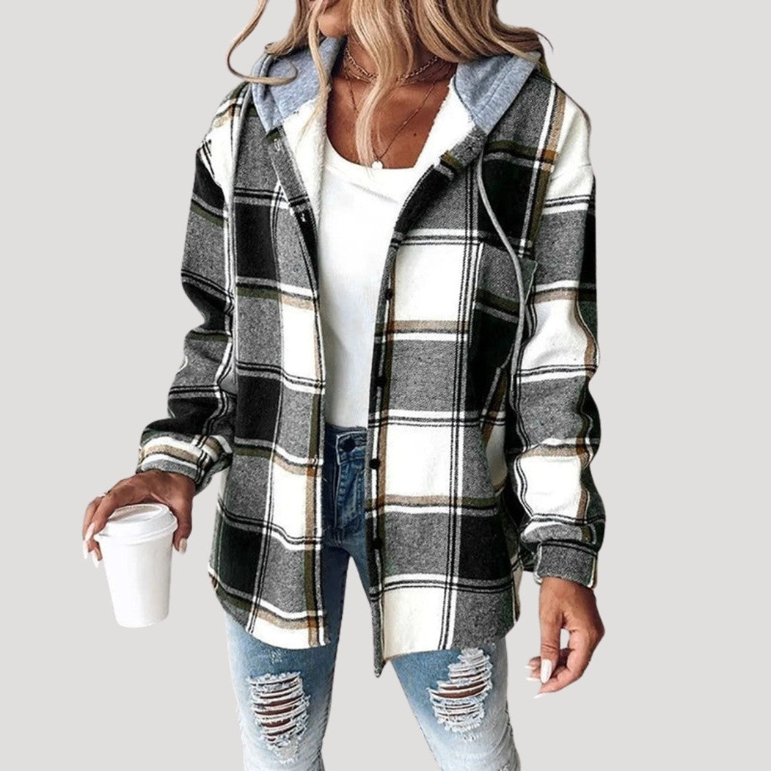 Veste Chemise à Carreaux Femme avec Capuche