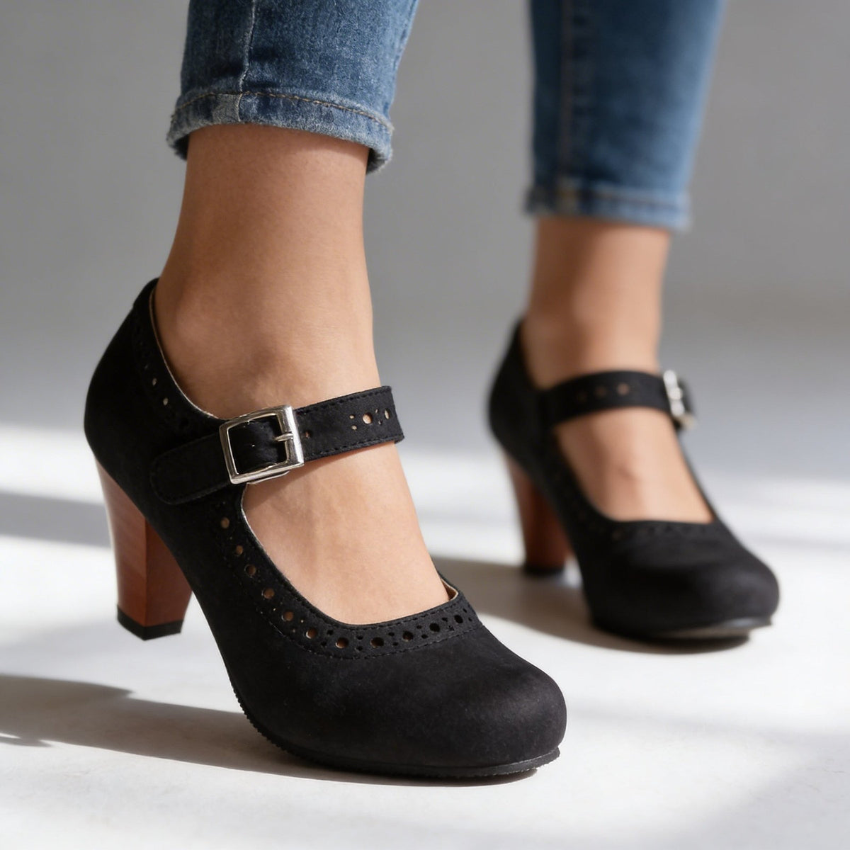 Escarpins Mary Jane Femme Effet Daim