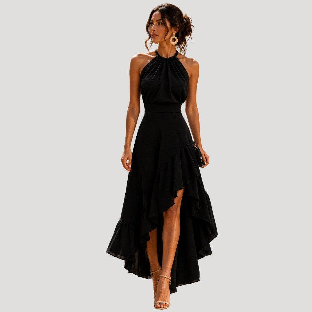 Robe Longue Col Américain Femme à Volants