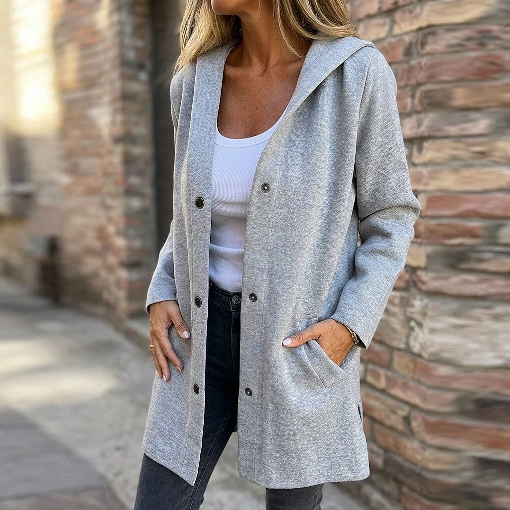 Gilet Long à Capuche Femme avec Poches