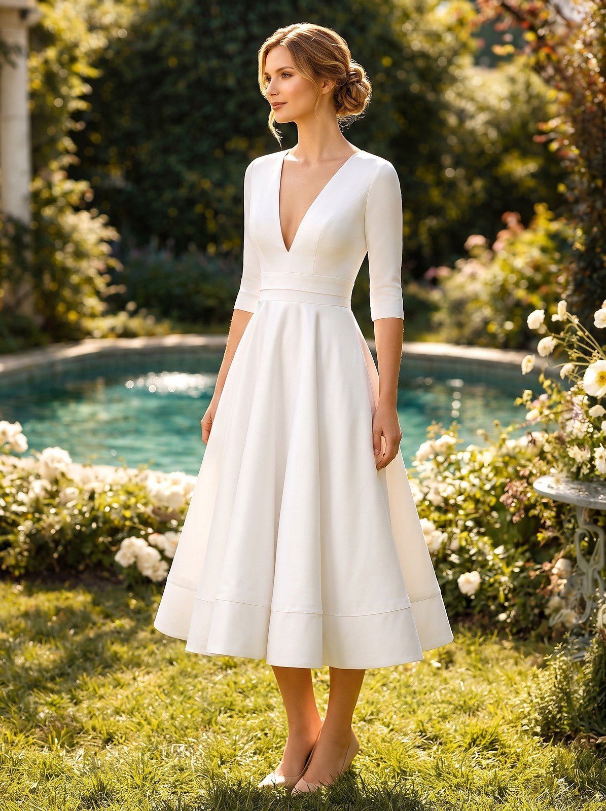 Robe Midi en Satin à Col V