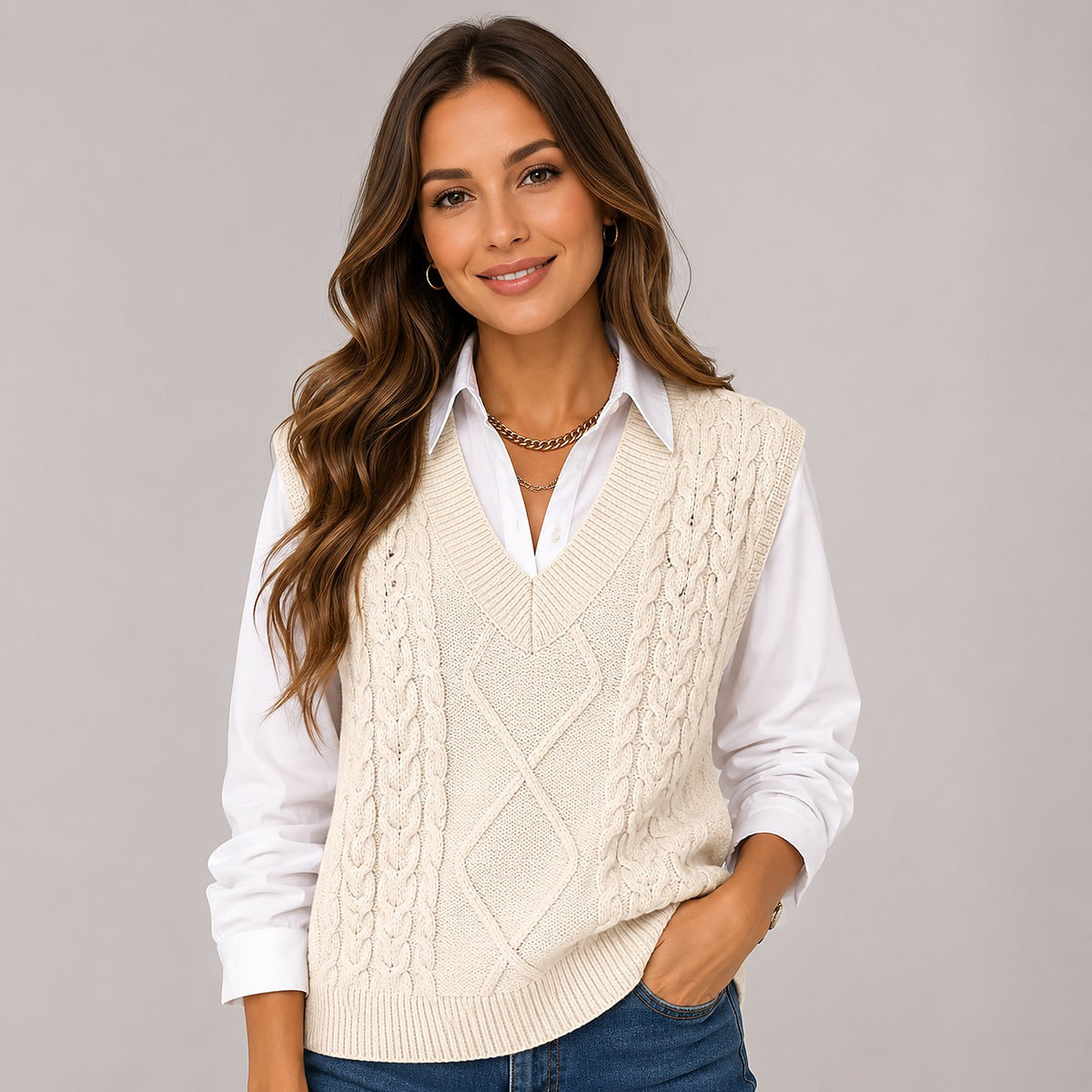 Gilet Torsadé Sans Manches Femme