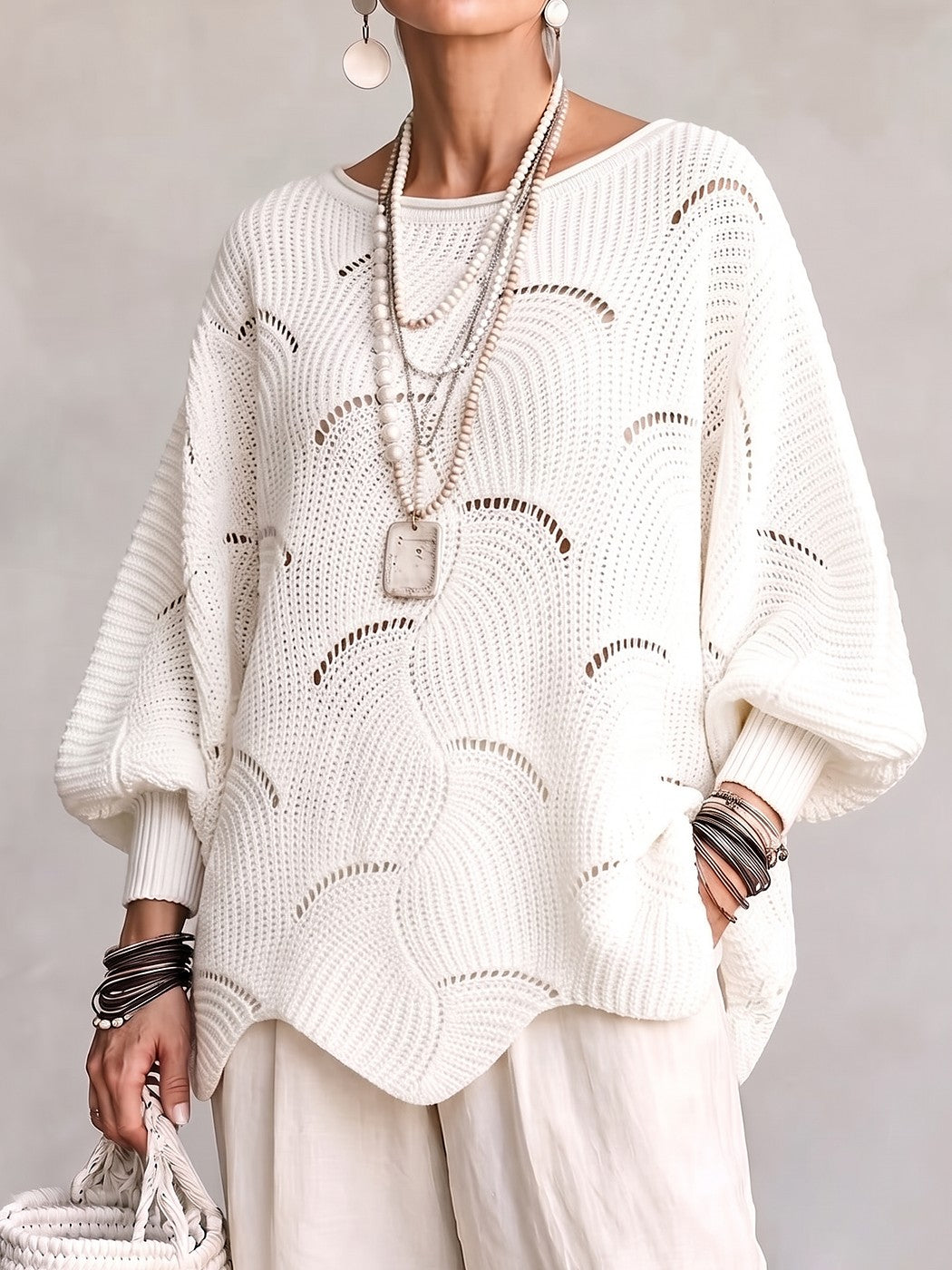 Pull Ajouré Femme à Col Bateau