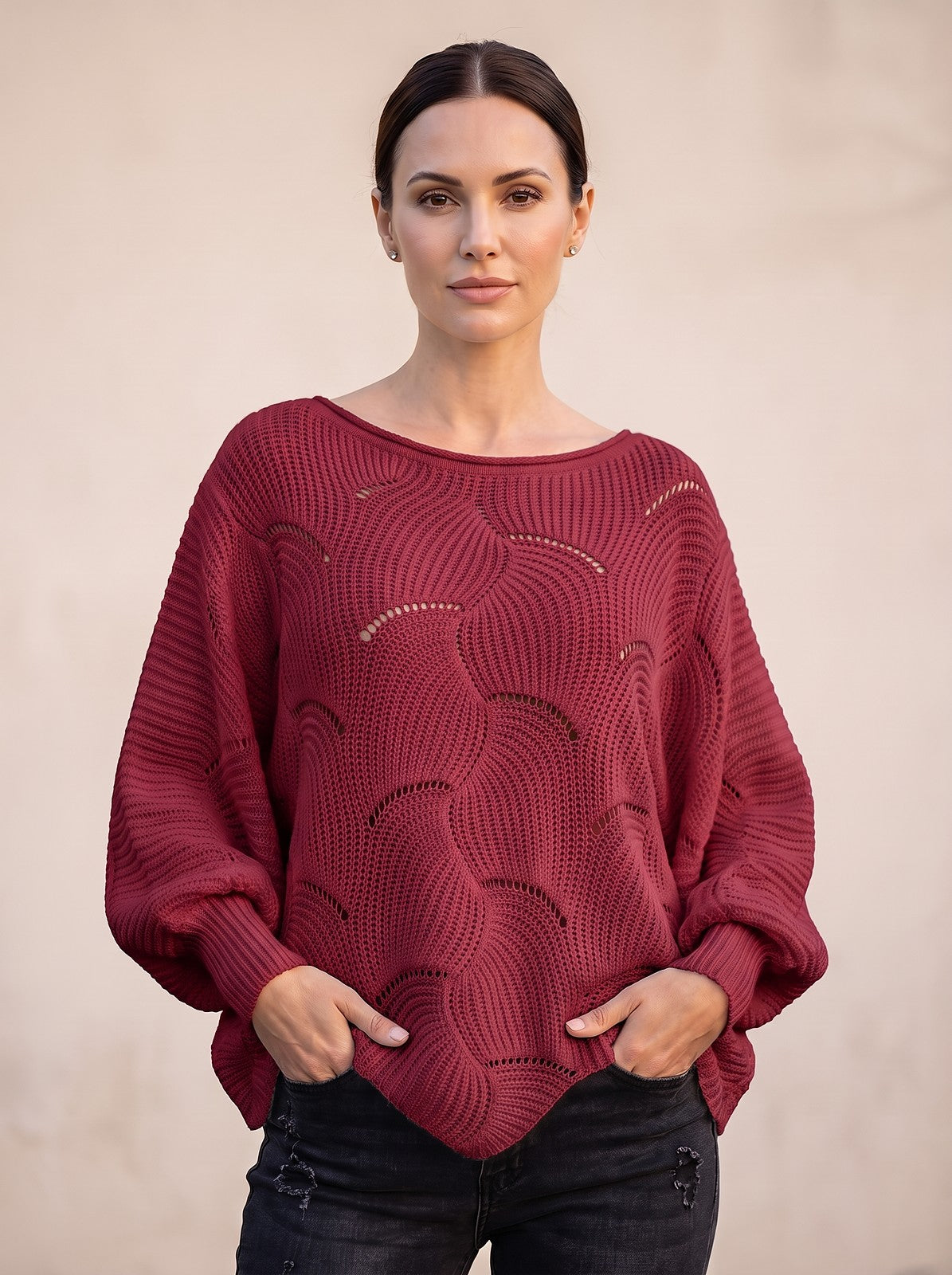 Pull Ajouré Femme à Manches Chauve-Souris