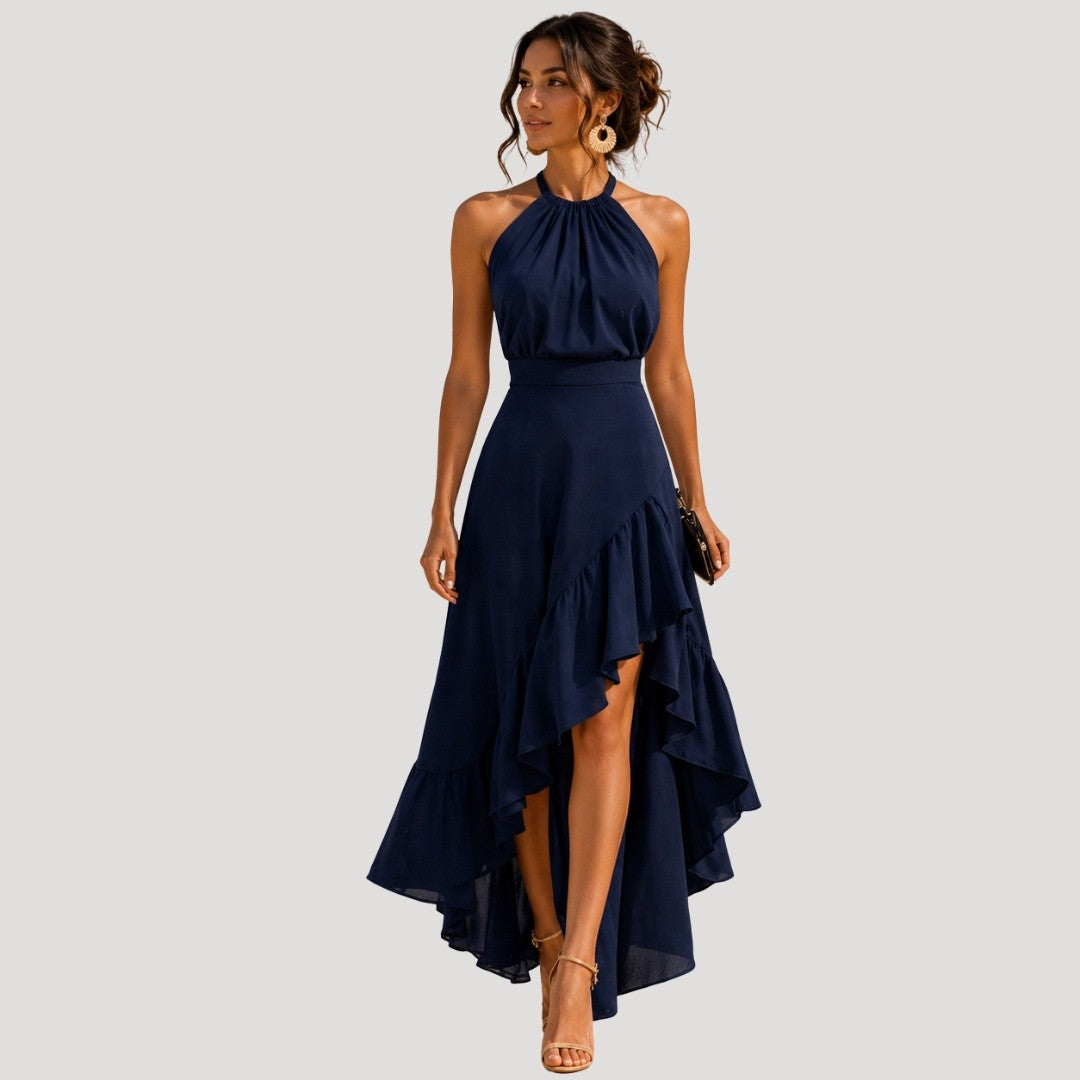 Robe Longue Col Américain Femme à Volants