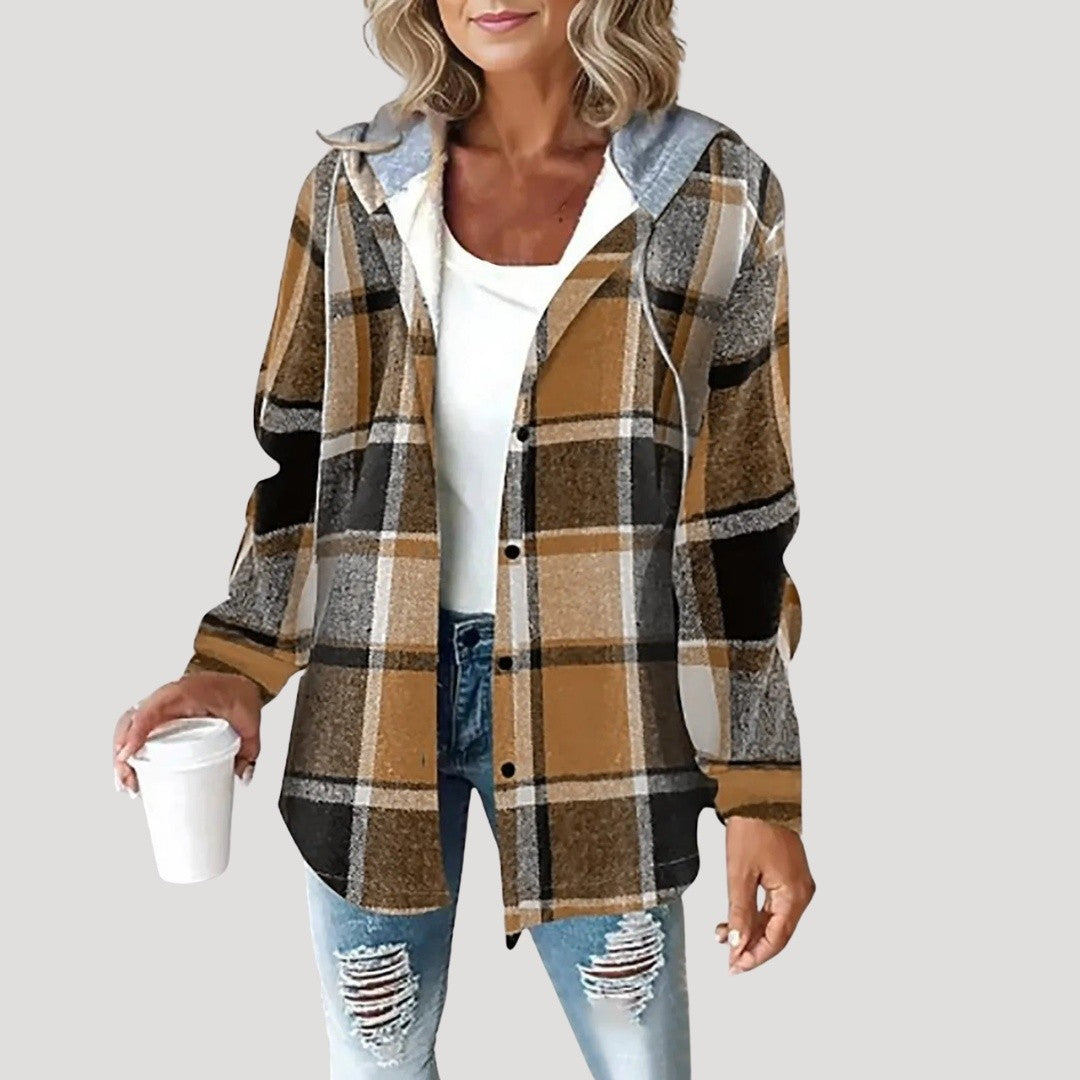 Veste Chemise à Carreaux Femme avec Capuche