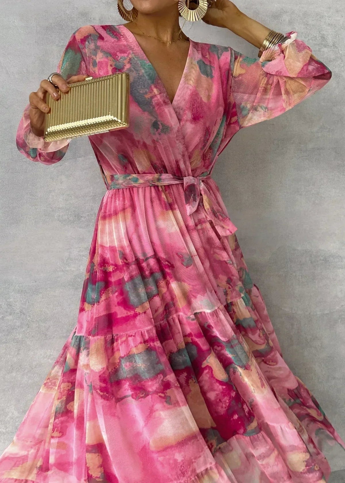 Robe Longue Fleurie Femme à Manches Longues